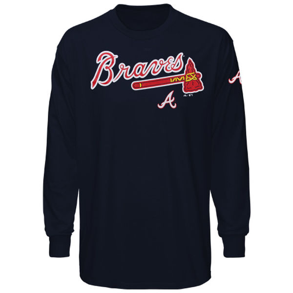 MLB Men Majestic Atlanta Braves Delight in The Game Long Sleeve TShirt  Navy Blue